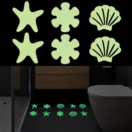 Fssqii 24pcs Luminous Anti Slip Shower Stickers for Bathroom Tub Stairs Floor Laundry Shell Starfish Flower Non Slip Safety Waterproof Anti Skid Strip Tape Decals for Kid Baby (Luminous-Mixture)