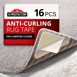 X-Protector Rug Tape for Carpet - 16 Pcs Set - White Anti-Slip & Anti-Curling Carpet Tape for Rugs - Premium Rug Pad Gripper - Ideal Carpet Corner Grippers to Keep Your Rugs & Make Corners Flat