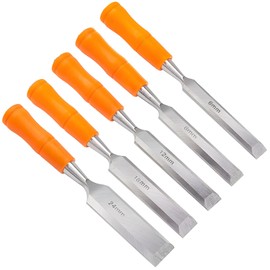 5 Pcs Wood Working Chisel Set with Bevel Edge,Carving Heavy Duty Hand Wood Chisel Sets Non-Slip Soft Handle,Wood Carving Tools for Carpentry Joinery Sculpting(6mm, 8mm, 12mm, 18mm, 24mm)