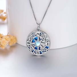 Flpruy Compass Pendant/Urn/Locket Necklace Sterling Silver Celtic Knot Necklace Compass of Life Travel Pendant Talisman Inspirational Graduation Gift Jewelry for Men Women for Women Men Girls,