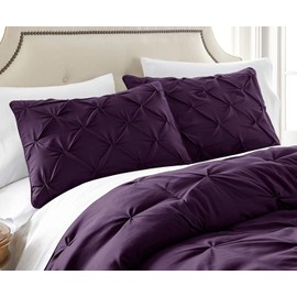 8 Pcs Purple Queen/Full Size Bedding Set, Silky Soft Complete Set Includes 1 Pinch Pleat Comforter, 2 Pillow Shams, Flat Sheet, Fitted Sheet, Bed Skirt, 2 Pillowcases Fit Mattress Upto 18'' Deep