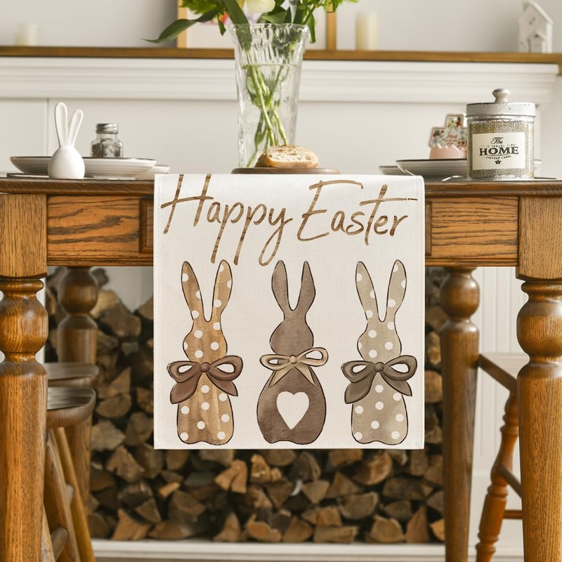 Artoid Mode Carrots Rabbit Bunny Happy Easter Table Runner, Spring