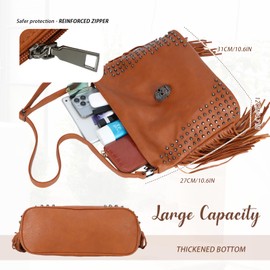 Oweisong Western Fringe Purse for Women Hobo Leather Skull Gothic Crossbody Bag Black Punk Shoulder Bag