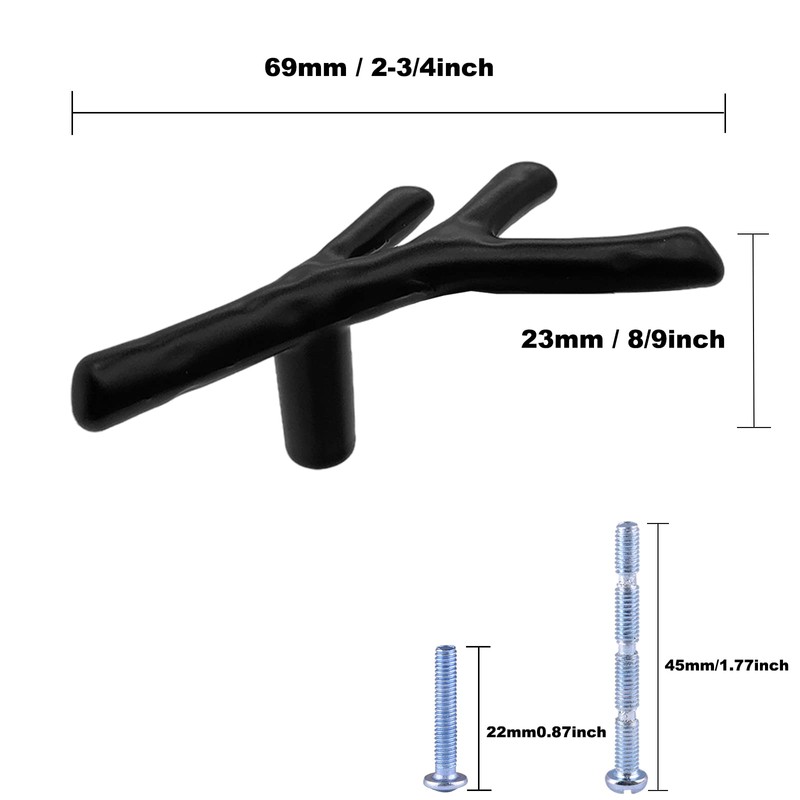 Caylingdee Twig Branch Cabinet Knobs Matte Black Drawer Knobs Dresser