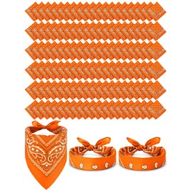 Cutecrop 200 Pcs Paisley Bandanas Bulk Unisex Cowboy Bandanas Novelty Headband Square Scarf for Women Men Party Costume(Orange)