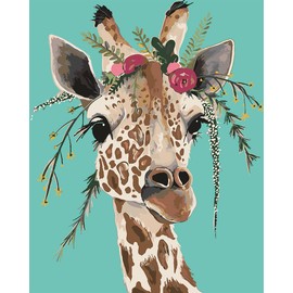 Meecaa Paint by Numbers Flower Giraffe Kit for Adults Beginner DIY Oil Painting 16x20 inch (Giraffe, No Frame)