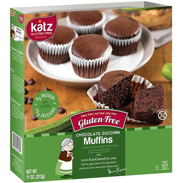 Katz Gluten Free Chocolate Zucchini Muffins | Dairy, Nut, Soy and Gluten Free | Kosher (1 Pack of 4 Muffins, 11 Ounce)