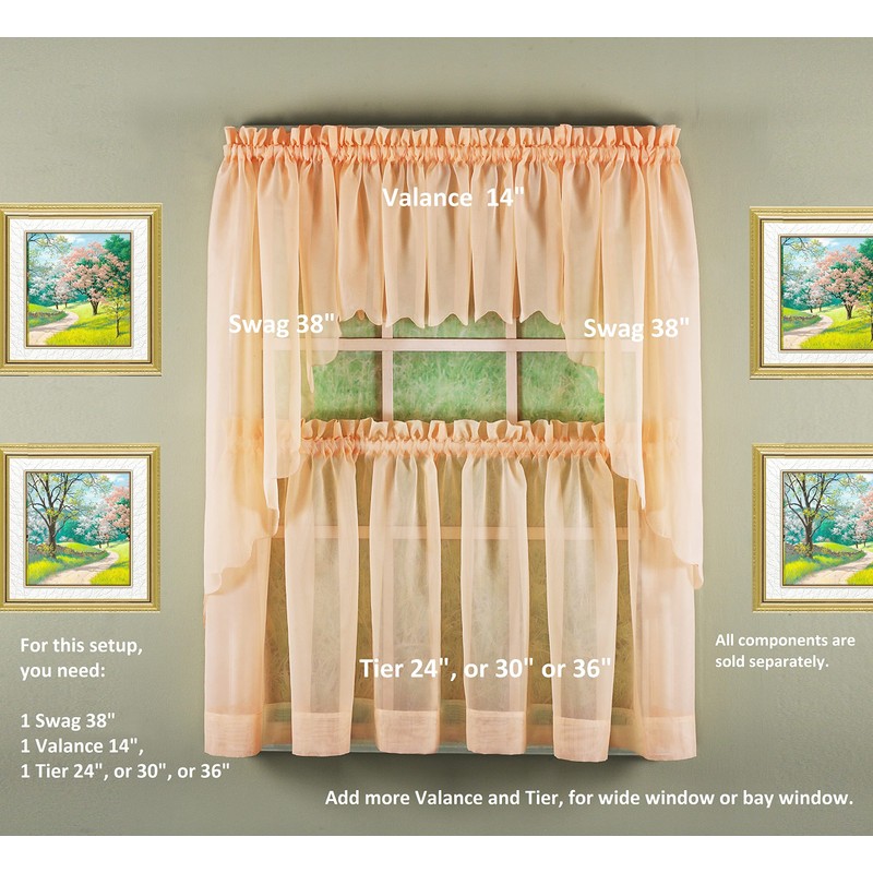 Today's Curtain Emelia Original Voile Tier Pair 24", Peach, 60"W