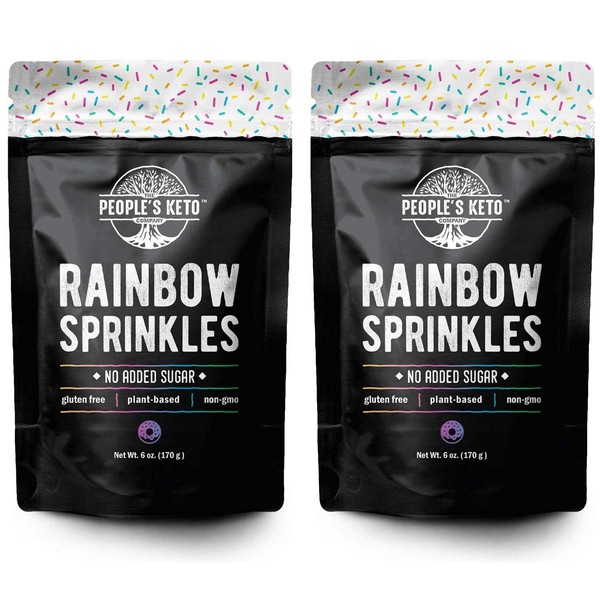 Keto Sprinkles, 6 oz. Larger Value Size, Dye Free, Non-GMO, Plant-Based, Vegan, Gluten Free, All Natural, No Artificial Coloring, Sugar Free Sprinkles, 1g Net Carb (Rainbow, 2 Pack)