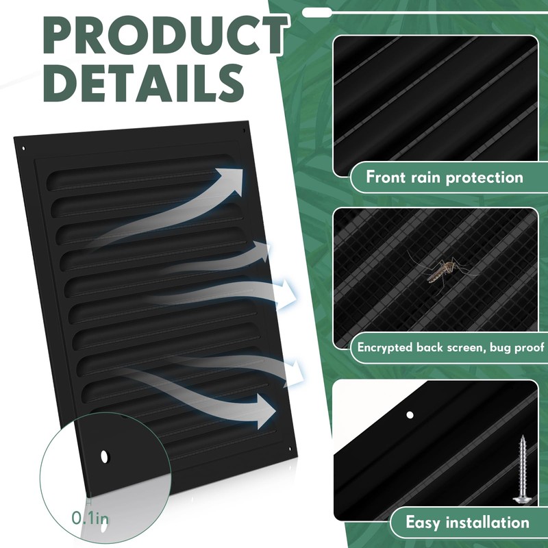 Yaocom 1 Pc Aluminum Attic Vents 6" x 6" Metal