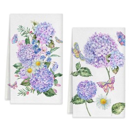 18x26 Inch Hydrangea Butterfly Spring Kitchen Towels Set of 2, Summer Flowers Holiday Decoration Hand Towels Baking Dishcloths Super Absorbent Quick Drying Dish Towels
