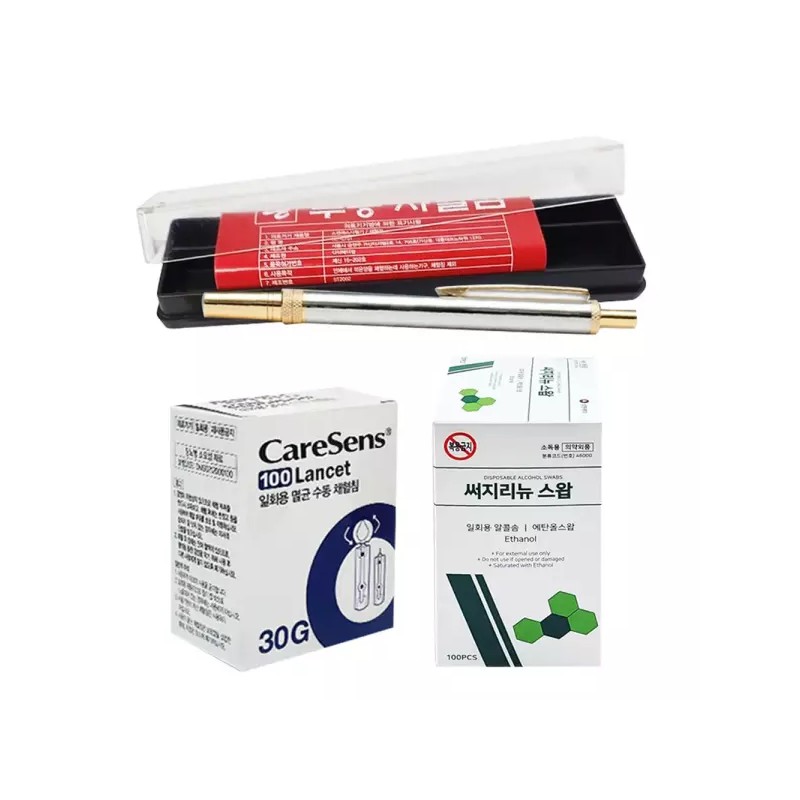 Caresens 사혈기 + 케어센스 란셋 30G + 삼현써지리뉴 스왑 100매