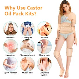 11Pcs Castor Oil Pack Wrap Kit Organic Cotton Liver Detox Pads Reusable Castor Oil Packs for Shoulder Hands Neck Knee Thigh Arms Machine Washable