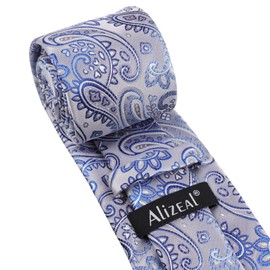 Alizeal Mens 3.15'' Paisley Tie Set with Hanky Casual Floral Necktie Set, Light Blue