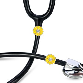 HEYGOO 2 Pack Sunflower Bling Stethoscope Charms, Unique Stethoscope Id Name Tag for Doctor Nurse