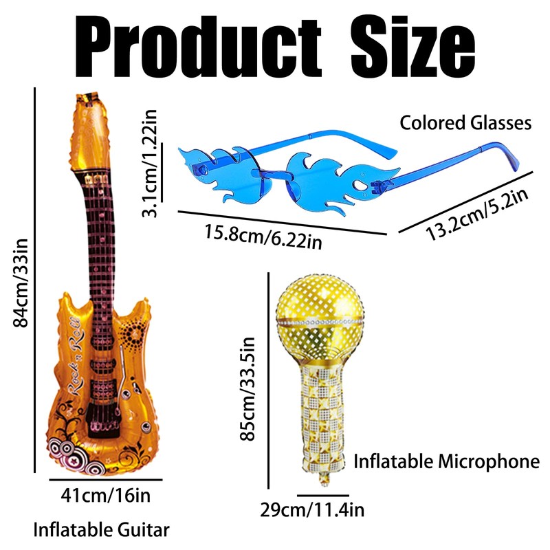 18 Pcs Photo Booth Props, Inflatable Party Props with Guitar,
