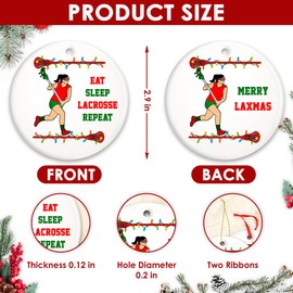 Eat Sleep Lacrosse Repeat, Female Lacrosse Player Christmas Ornament, Lacrosse Girl Christmas Tree Ornament with Stick/Crosse & Dangle Ball, Keepsake Gifts for LAX Women Team Fan Coaches, Merry Laxmas