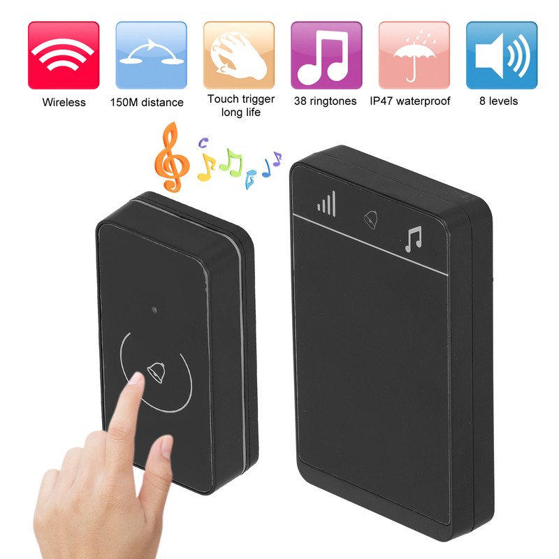 Wireless Doorbell IP47 Waterproof Intelligent Touch Control 150M Range ThroughWall