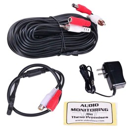 VideoSecu High Sensitive Pre-amp Microphone Mic Audio Pickup Device Kit Sound Voice Collecting with Power Supply and 50 Feet Cable MIC01 WE6