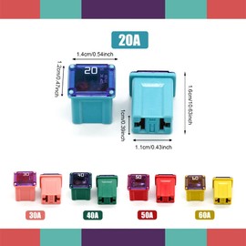 RGOAANC 10PCS Jcase Fuse Assortment Automotive Low Profile Box Shaped Micro Cartridge Fuses Kit, 20A/30A/40A/50A/60A Mini Fuse Kit, Car Fuses Assortment Kit Universal for Cars Trucks SUVs (Short)