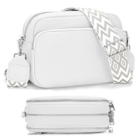 Kavjizy Crossbody Bag Damen PU Kleine Umhängetasche mit Reißverschluss und Abnehmbar Breitem Gurt Schultergurt, Veganes Leder Handtasche Damen Klein Handytasche zum Umhängen (Weiß)