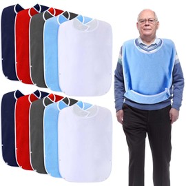 Jeere 10 Pcs Adult Bibs Washable Clothing Protector for Men Women Adjustable Eating Cloth for Elderly Seniors and Disabled (Buttons Style,Multicolor)
