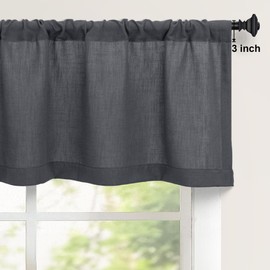 DANCURTON Dark Grey Linen Window Valance for Kitchen 3 Inch Rod Pocket Light Filtering Sheer Modern Farmhouse Charcoal Gray Valance Curtain Topper for Bedroom Living Room Dining Bathroom 18 Long