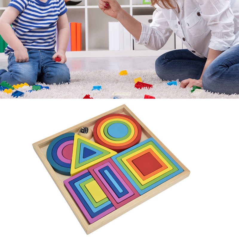 Baby Blocks Stacking Puzzle Set Colorful Wooden Building Blocks Educational