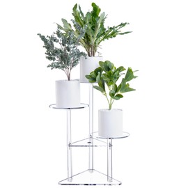 Sumerflos Acrylic Corner Plant Stand 3 Tier - Clear Indoor Plant Shelf Plant & Flower Display Rack Pot Holder for Living Room Balcony Window Modern