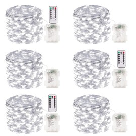 6-Pack 33FT 100 LED Fairy Lights Battery Operated with Remote & Timer, Fairy Christmas String Lights for Bedroom Decor, Waterproof 8 Modes Twinkle Lights for Room(Cool White)…