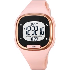 findtime Digital Watch Women's Wristwatch Electronic Sports Watch 5ATM Waterproof Countdown Stopwatch Quartz Watch for Women Girls Boys Black Gold, pink, Strap.