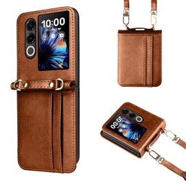 Nubia Flip 2 Case for Nubia Flip 2 Notebook Type Cover Wallet Type [NOUKAJU] Shoulder Strap Over the Neck Adjustable Card Pocket Premium PU Leather Good Touch Drop Prevention Shock Absorption Abrasion