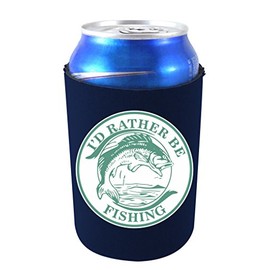 I'd Rather Be Fishing Collapsible Can Coolie (Navy Blue)