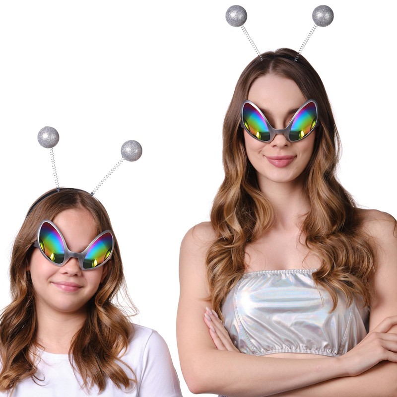 Cheerin Silver Alien Headbands & Glasses – Adult Martian Antenna