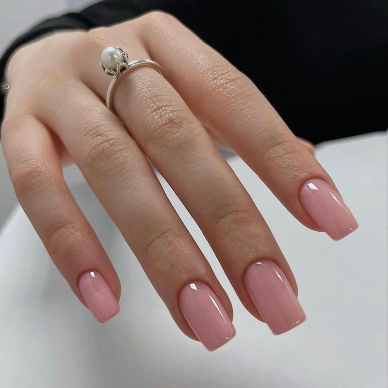 Rose Pink Press on Nails Medium Short Square,Xcreando Glue on