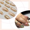 Short Press on Nails Almond Fake Nails with Gold Stripe