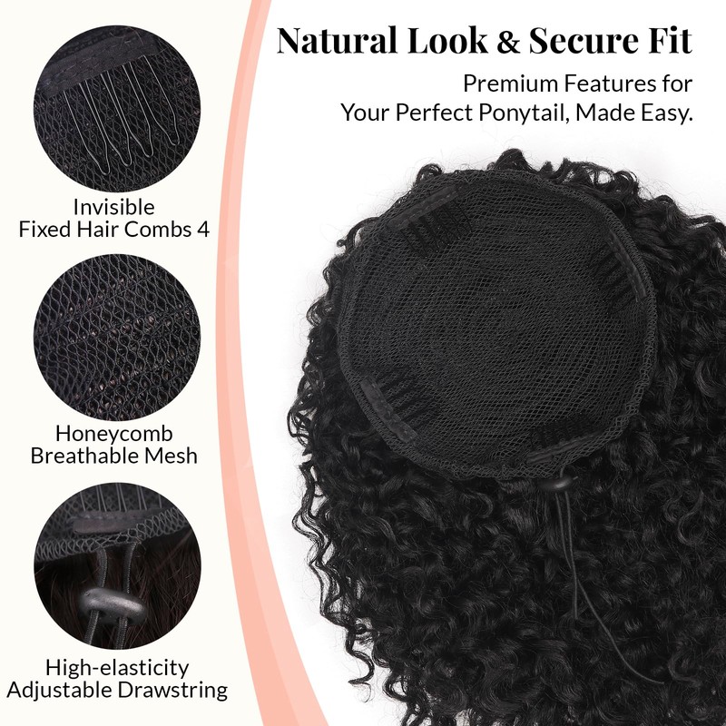 LEEONS Drawstring Ponytail for Black Women, 10 Inch Afro Kinky