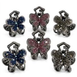6pcs Mini Rhinestone Butterfly Hair Claw Clips Jeweled Hair Clips Non Slip Claw for Women Updos Weddings Proms Parties Daily Styling 0.82 X 0.78 X 0.43in