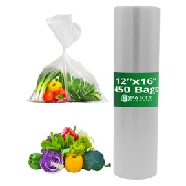 PARTY BARGAINS 12" x 16" Plastic Produce Bags on a Roll - 450 Pieces Bread and Grocery Clear Bag, Convenient Pack
