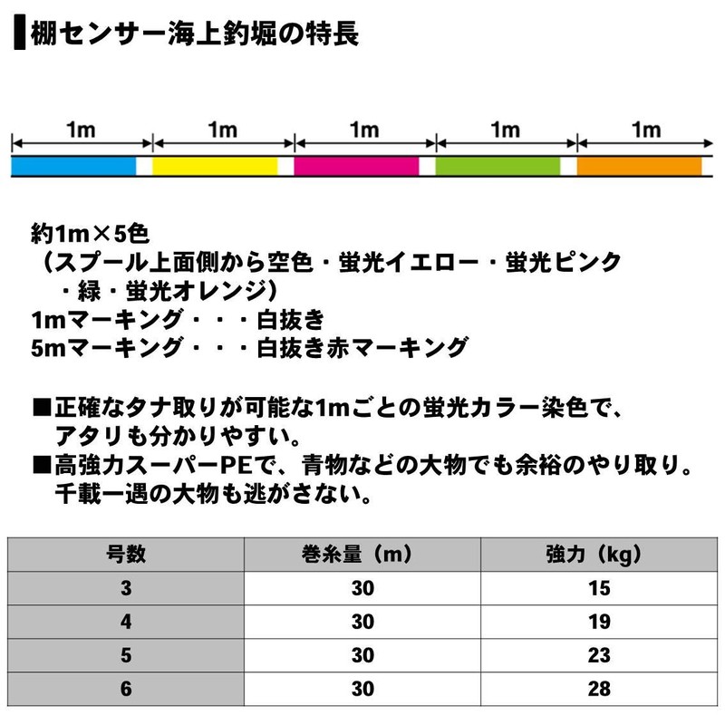 ダイワ(DAIWA) PEライン 棚センサー海上釣堀 5号 30ｍ 5カラー(カラーマーキング付)
