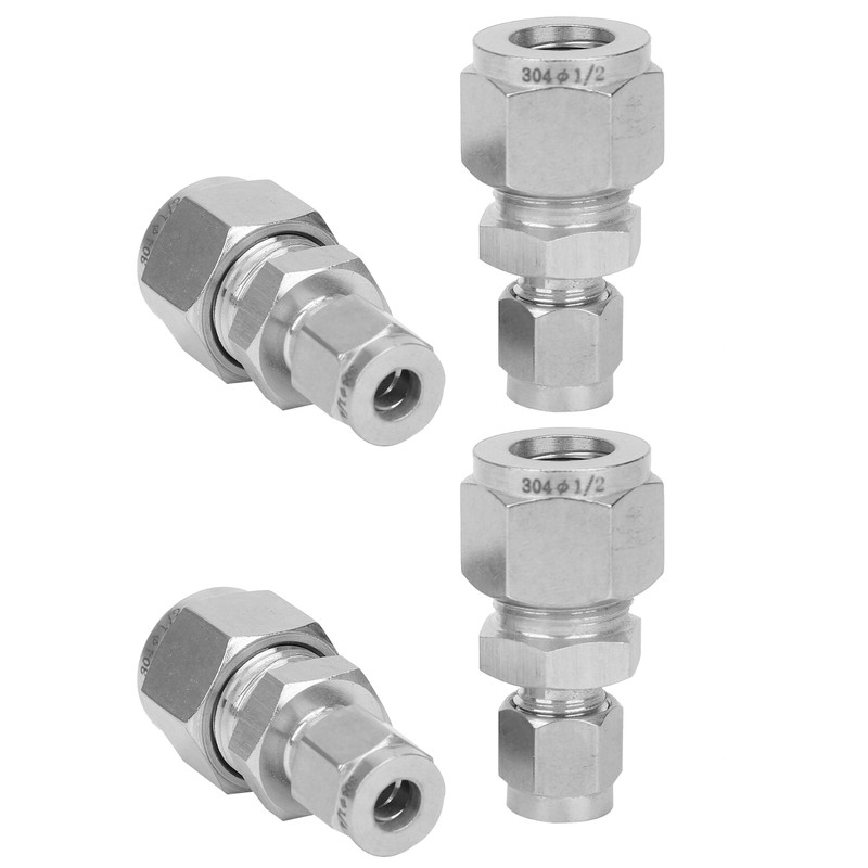 4Pcs Stainless Steel Compression Fitting Straight DoubleFerrule Tube Adapter for