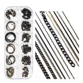 WOKOTO 12 Black Bronze Chains Nail Charms 3d Metal Nail Chain Charms Decoration For Women Girls Bronze Metal Punk Nail Jewelry Chains Charms For Manicure Supplies For Fingernails