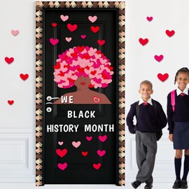 Black History Month Classroom Door Decorations We Love Black History Month Bulletin Board Set February Pink Red Heart Paper Cutouts for Valentine's Day Door Wall Chalkboard School Home Decor
