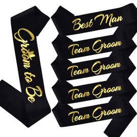HUBEISIYU 6pcs Bachelor Sashes for Groom and Team Groom, Black Best Man Groomsmen Sashes for Bachelorette Party Decorations Engagement Gift Wedding Party Supplies