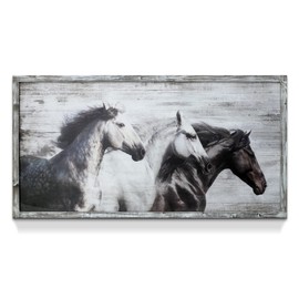 Western Horse Picture Wall Decor: Framed Rustic Painting, Farmhouse Artwork Ideal for Living Room & Bathroom - Size 40"x20"