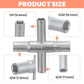 Ubamdom 4 Way Sillcock Key Wrench, 1/4", 9/32", 5/16", 11/32", Multi-Function Water Spigot Key, Steel Utility Keys for Faucet, Spigots and Most Valves, 4 Pack