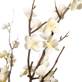 Ammyoo 4Pcs Cherry Blossom Branches Artificial Flowers for Spring Summer Indoor Decoration,Faux Long Stem Artificial Flowers for Wedding Home Office Bedroom Party Table Centerpieces Decor(White)