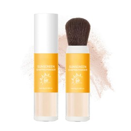 2 Pcs Power Sunscreen for Face SPF 50+ - Mineral Sunscreen Powder for Face with Setting Powder Brush - Travel Beach Vacation Essentials - Brush-On Sun screen, Sun Defense, Oil Control