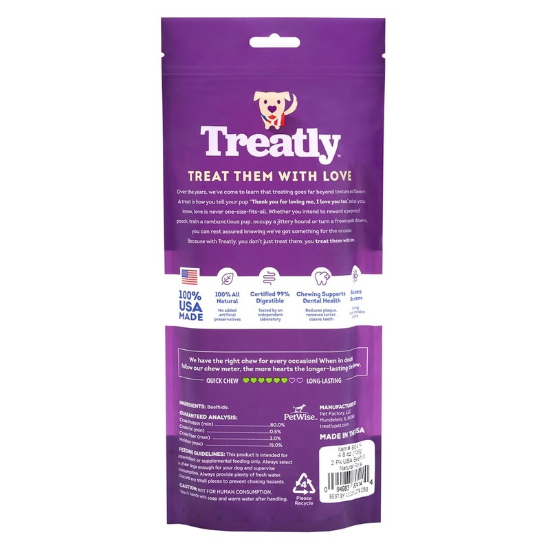 Treatly USA Beefhide Rolls 8-9" Dog Chew Treats - Natural