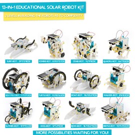Kidwill 13-in-1 Educational Solar Robot Kit for Kids, STEM Educational Science Toy Solar Power Building Kit Puzzle DIY Assembly Solar Robotic Set for Kids, Teens and Science Lovers, Powered by the Sun